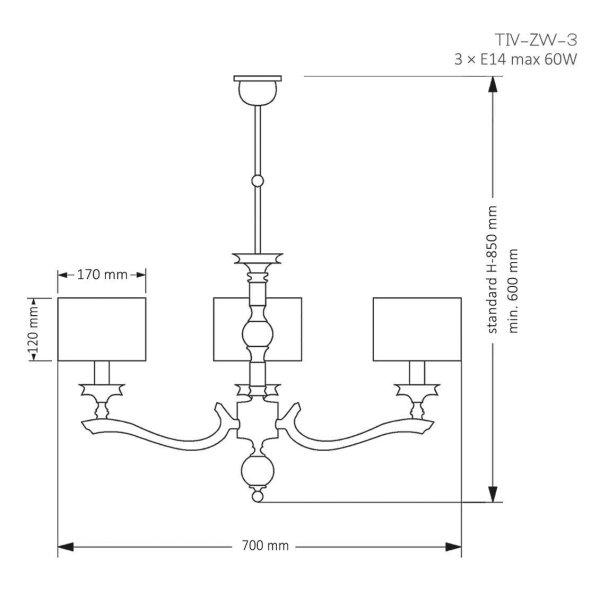 Potrójna lampa wisząca Tivoli TIV-ZW-3 (N) z abażurami czarna nikiel