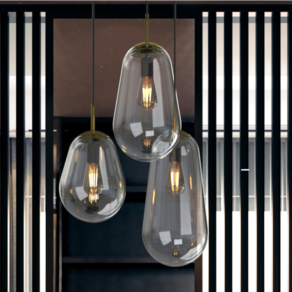 Skandynawska lampa wisząca Pear 7794 szklana nad stół przezroczysta