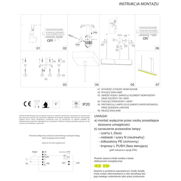 Liniowa zwisowa lampa Lupinus 5115010103-1 Elkim LED 16W 3000K czarna