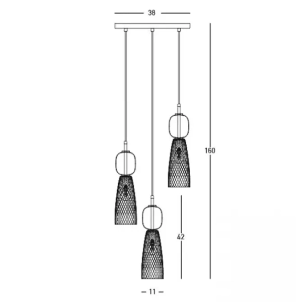 Wisząca lampa szklana 23010 potrójna do jadalni czarny mosiądz