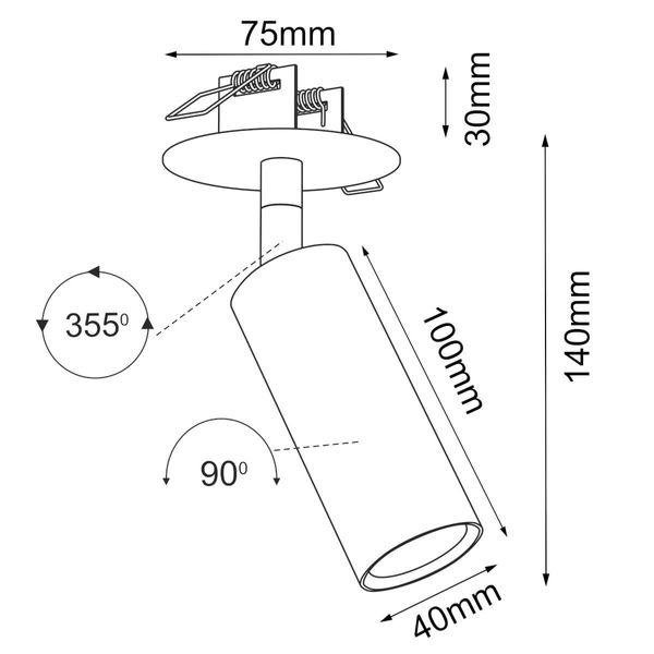 Lampa sufitowa Ace 3253 BROSline podtynkowa reflektor obrotowy biała