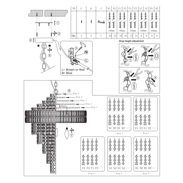 Żyrandol kryształowy L&-1104295 glamour na łańcuchu srebrny