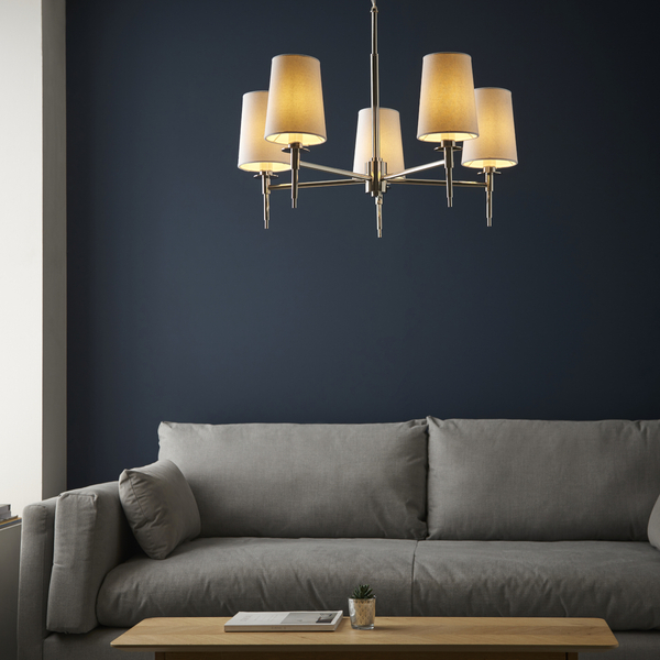 Żyrandol hampton L&-199457 Light& z abażurami białymi nikiel