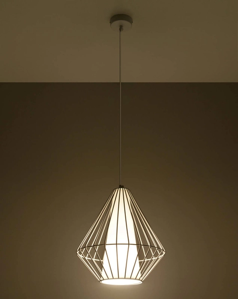 Druciana LAMPA wisząca SL.0297 industrialna OPRAWA zwis druciak metalowy klatka skeleton biały