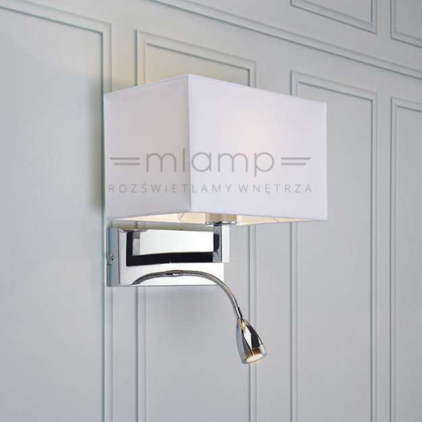 Kinkiet LAMPA ścienna SAVOY 106307 Markslojd abażurowa OPRAWA do czytania LED 3W na peszlu chrom biała