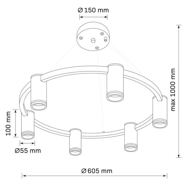 Lampa wisząca Paris 326201 Polux pierścień do jadalni czarna
