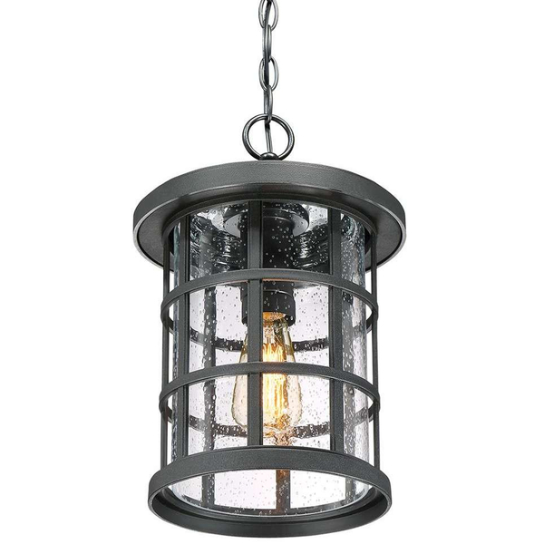 Wisząca LAMPA industrialna Crusade QZ-CRUSADE8-BLK Elstead QUOIZEL okrągła OPRAWA szklany ZWIS na łańcuchu IP44 czarny