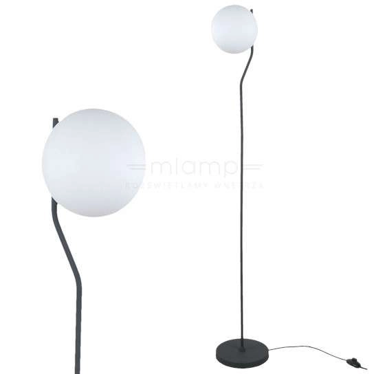 Stojąca LAMPA podłogowa CARIMI FL-3300-1-BK Italux metalowa OPRAWA szklana kula grafitowa biała