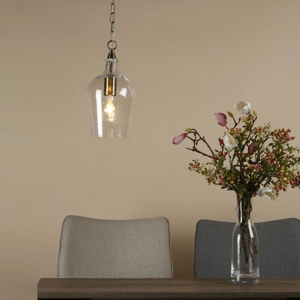 Wisząca lampa na łańcuchu Nida NID0175 dmuchane szkło mosiądz