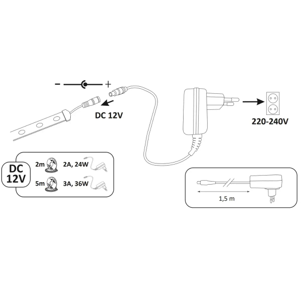 Taśma LED 36W 4000K 315373 Polux z zasilaczem 5m 2150lm czarna