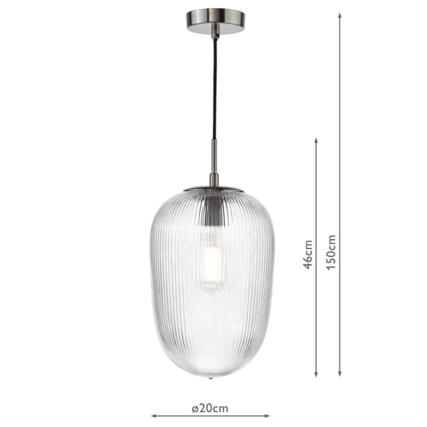 Ryflowana lampa wisząca Abrielle ABR0108 szklany owalny nikiel