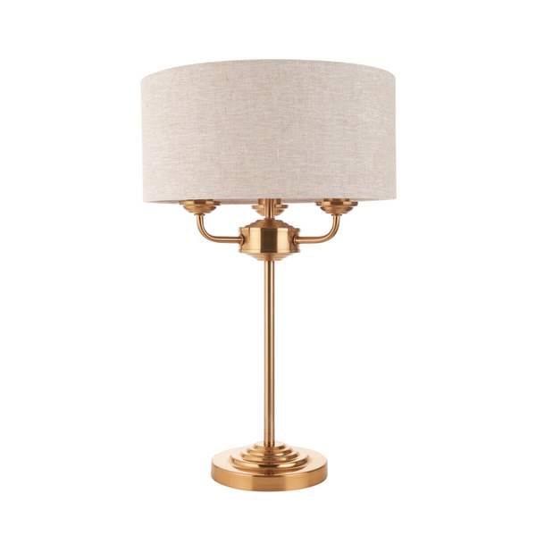 Stołowa lampka z abażurem Highclere 110721 mosiądz beżowy