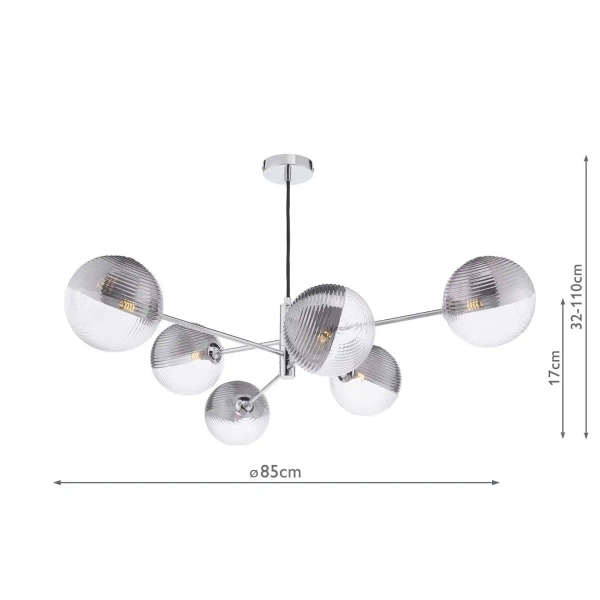 Szklana lampa wisząca Vignette VIG0650-19 kule żebrowane chrom