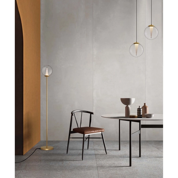 Podłogowa lampa do salonu HUALMAY LE44835 LED 7W 3000K kula przezroczysta złota