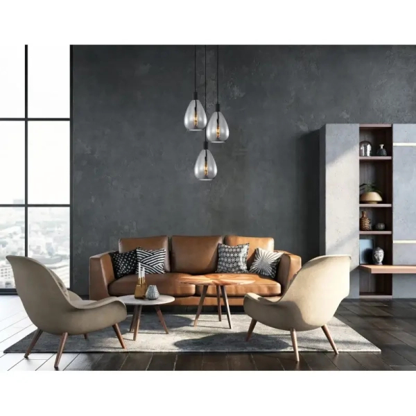 Wisząca lampa kaskadowa Zulo PND-27812-3A-BK-SG Italux łezki dymione czarne