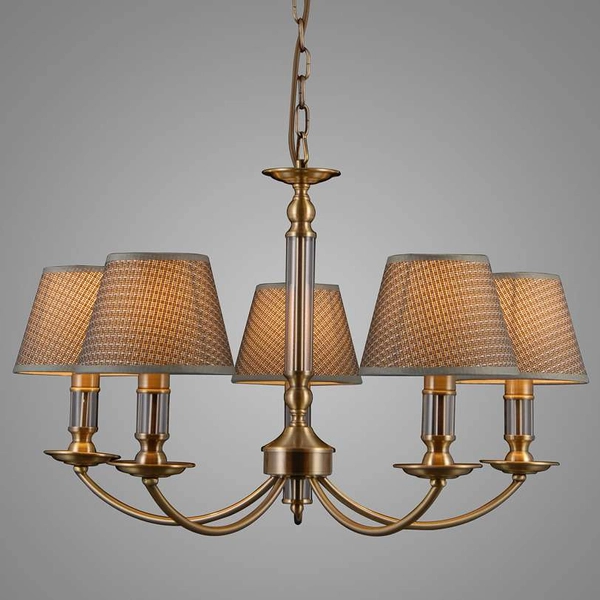 Żyrandol LAMPA wisząca ZANOBI PND-43272-5 Italux klasyczna OPRAWA abażurowa ZWIS na łańcuchu brąz antyczny szary