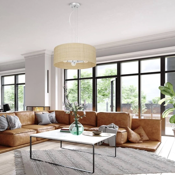 Wisząca lampa salonowa Marshall nad stół ratan biała