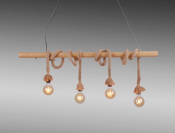 Rustykalna lampa wisząca Rope drewniana belka do jadalni