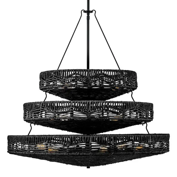 Rattanowa lampa wisząca Ophelia QN-OPHELIA-13P-BK-BK ażurowa czarna