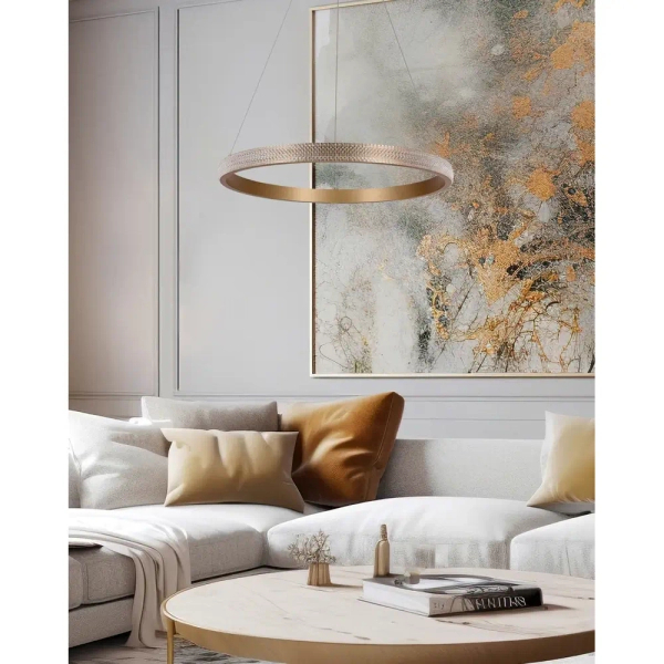 Pierścieniowa lampa wisząca Hashim 31-28457 LED 22W 3000K kryształki złota