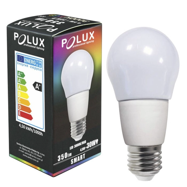 Ledowa żarówka RGB 311412 Polux A55 E27 klasyczna 4,5W 350lm 230V biała ciepła