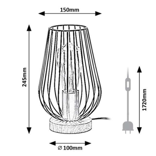 Druciana lampa stołowa Gremio 6915 gabinet metalowa klatka czarna drewno