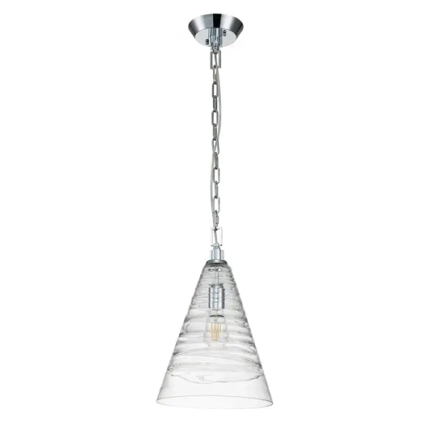 Łańcuchowa lampa wisząca Elmore QN-ELMORE-P-PC szklany stożek chrom