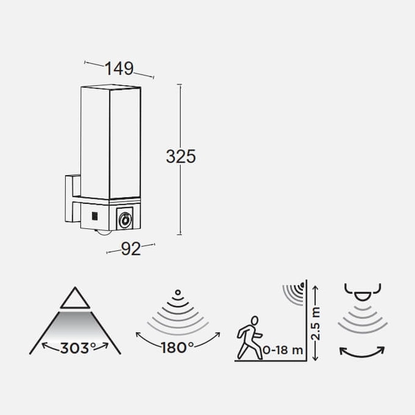 Lampa elewacyjna z kamerą Cuba 5193812118 LED 17,3W 2700-6500K IP44 szara