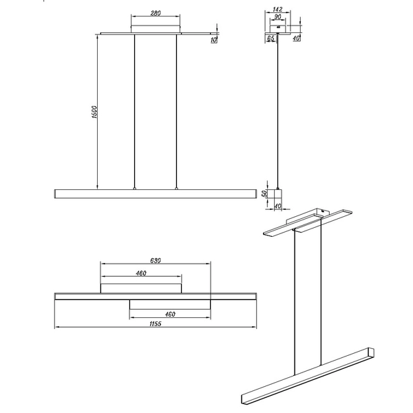 LAMPA wisząca BELFAST 375510432 Trio metalowa OPRAWA belka ZWIS LED 44W 3000K ściemnialny czarny