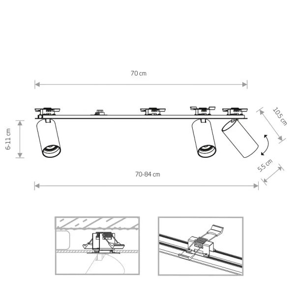Potrójna lampa podsufitowa belka MONO 7830 regulowana biała