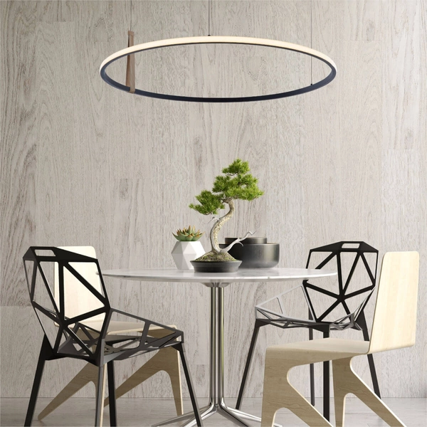 Wisząca lampa okrąg Wood Claud 22808-WOOD LED 42W 3000-6000K czarna