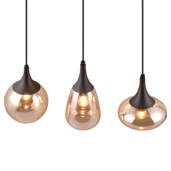 Potrójna lampa nad stół Lumina 317000313 szkło czarna bursztynowa