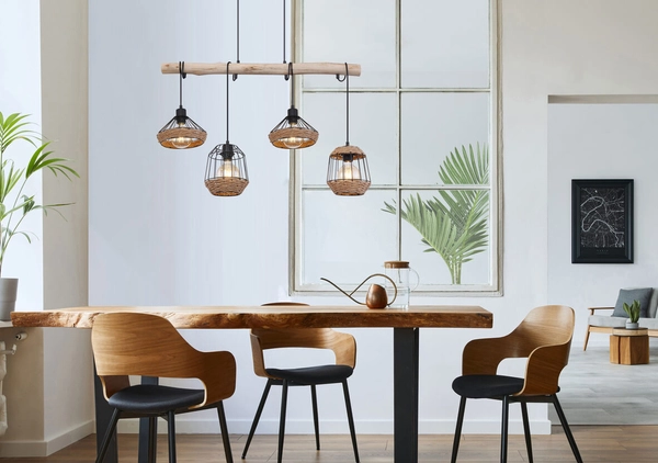 Wisząca lampa Surri 15678-4H industrialna czarna drewno