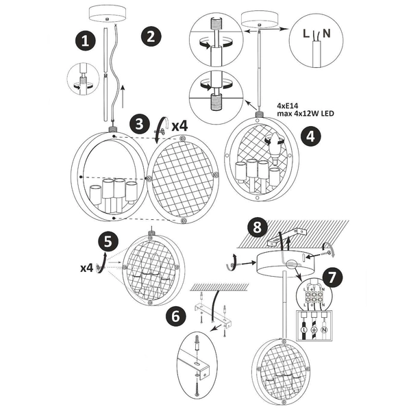LAMPA wisząca ARETE 312907 Polux rustykalna OPRAWA okrągła ZWIS świecznikowy złoty czarny