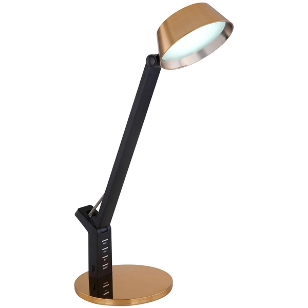 Stołowa LAMPA stojąca URSINO 58423 Globo biurkowa LAMPKA metalowa LED 8W 3000K - 6300K z portem USB czarna złota