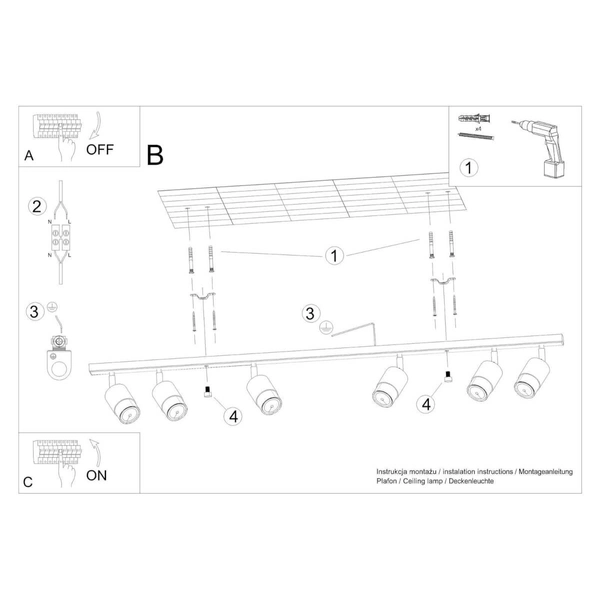 Biurowa lampa sufitowa SL.1073 regulowana czarna złota