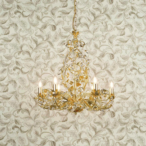 Wisząca lampa świecznikowa Audley AUD0635-EH Dar Lighting kryształki do salonu złota