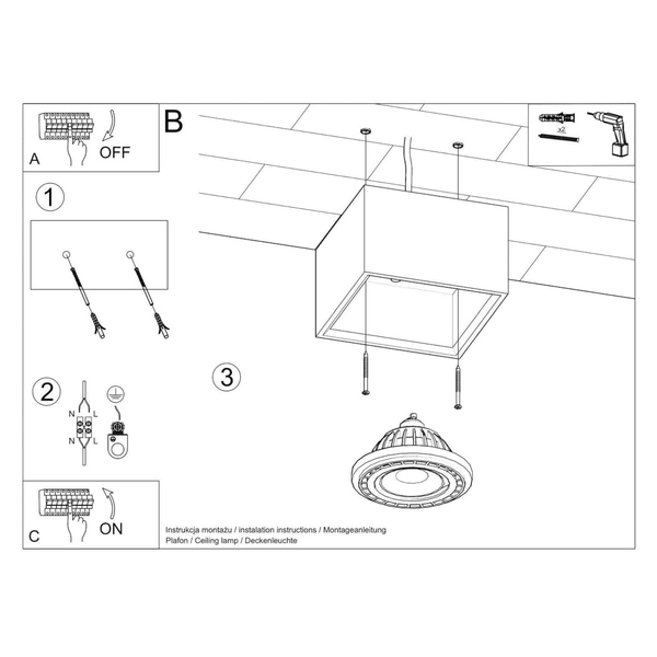 Kwadratowa lampa sufitowa SL.0883 betonowa do sypialni