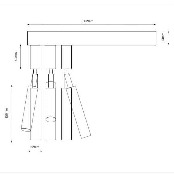 Kinkiet LAMPA ścienna ALHA E 9015 Shilo 3-punktowa OPRAWA listwa regulowane tuby czarne