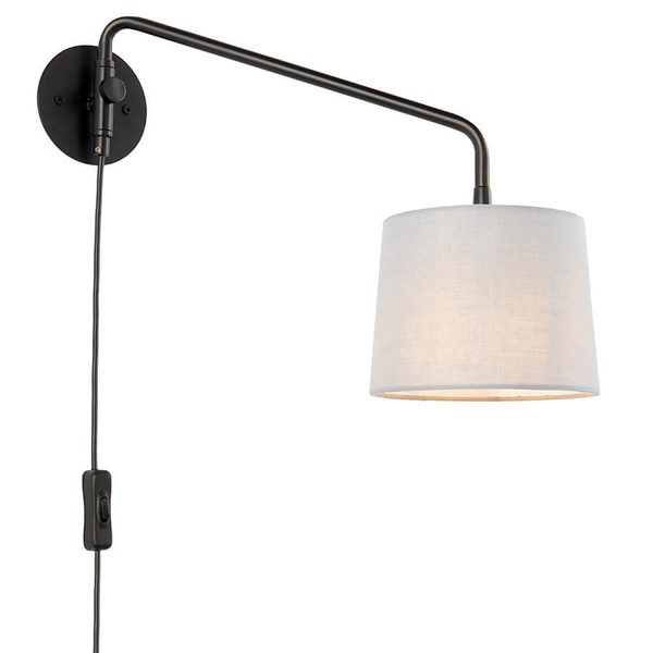 Regulowana lampa ścienna Carlson 79500 z abażurem czarny szary