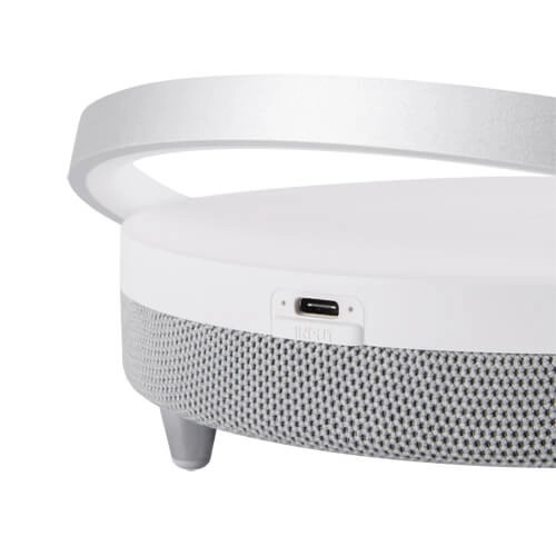 Stojąca LAMPA stołowa SATURN 03864 Ideus biurkowa LAMPKA okrągła LED 10W 4000K z głośnikiem bluetooth biała szara