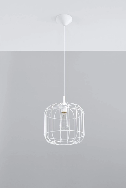 Industrialna LAMPA wisząca SL.0295 druciana OPRAWA zwis drut metalowy klatka biała