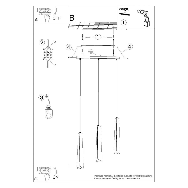 Wisząca lampa potrójna Prysm SL.1399 Sollux tubki do salonu biała