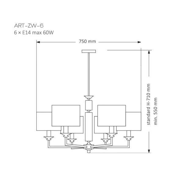 Żyrandol do sypialni Artu ART-ZW-6 (N) tkaninowy biały nikiel