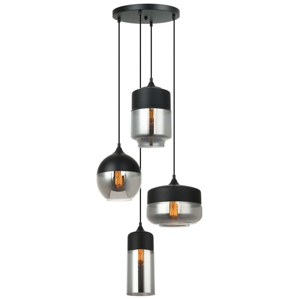 Loftowa LAMPA wisząca MOLINA MDM-4364/4 BK+SG Italux szklana OPRAWA skandynawski ZWIS kaskada czarna przydymiona