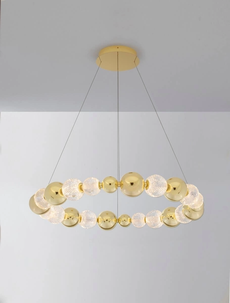 Okrągła lampa wisząca Ponce bąbelki LED 46W crystal złota
