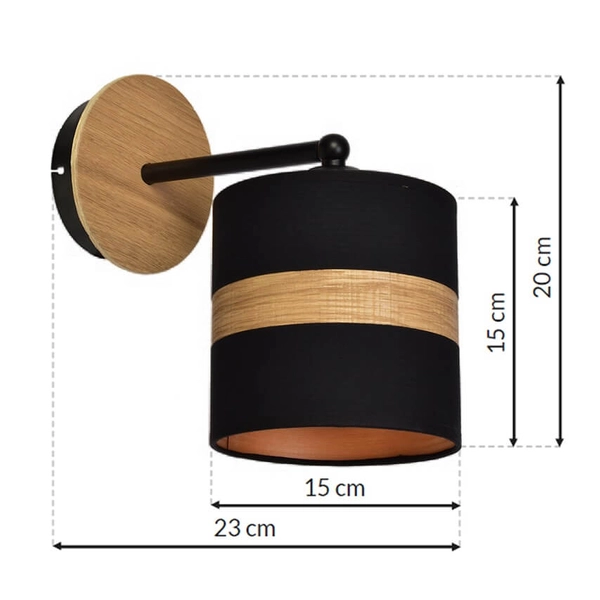 Drewniana lampa ścienna Terra kinkiet z abażurem do sypialni czarny