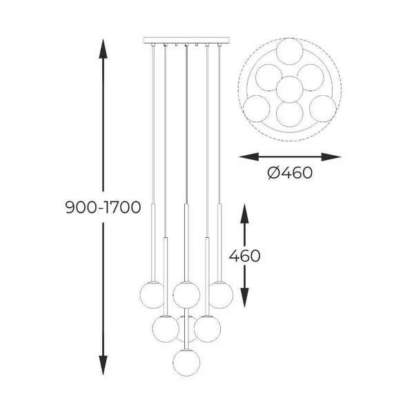 Wisząca lampa kule Arcturus P0574-07F-SDFZ Zumaline czarny złoty dymiony