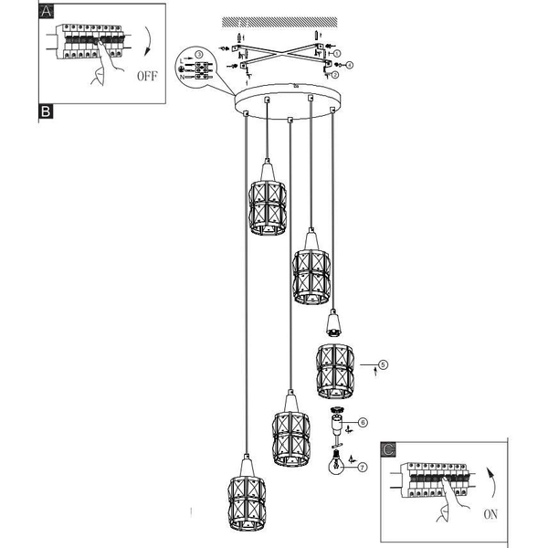 LAMPA wisząca WOLLI 15760-5 Globo glamour OPRAWA zwis kryształki nikiel matowy chrom