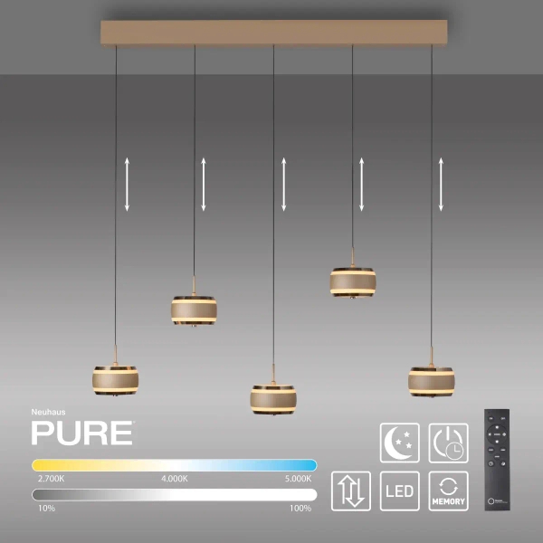 Sterowana pilotem lampa wisząca PURE FALLING RINGS brąz chrom 2504-97 5x8W 2200-5000K CCT